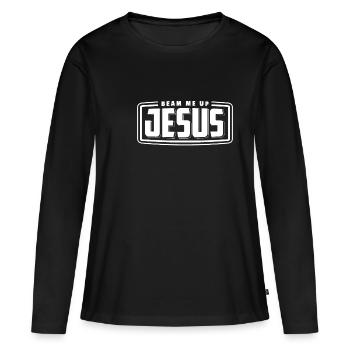 Cadeau de t-shirt Beam Me Up Jesus - T-shirt manches longues Premium bio Femme - noir - Devant - Julia (174cm)