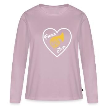 French Horn Lover T-shirt Hornist Joueur - T-shirt manches longues Premium bio Femme - rose poudré - Devant - Julia (174cm)