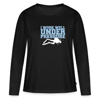 Je travaille bien sous pression - T-shirt manches longues Premium bio Femme - noir - Devant - Julia (174cm)