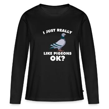 J'aime vraiment les pigeons, d'accord? Pigeons - T-shirt manches longues Premium bio Femme - noir - Devant - Julia (174cm)
