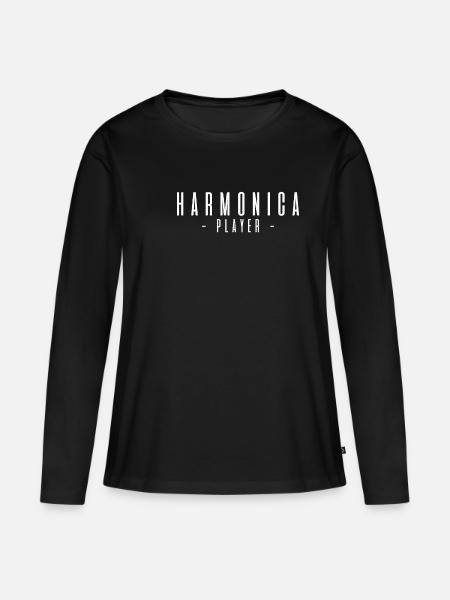 Harmonica Player Geschenk Mundharmonika - Frauen Premium Bio Langarmshirt - Schwarz