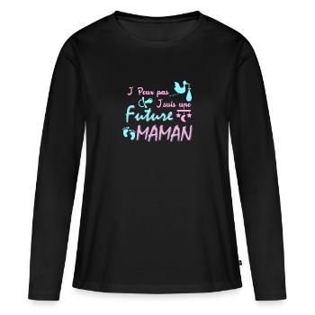 J'peux pas j'suis une future maman - T-shirt manches longues Premium bio Femme - noir - Devant - Julia (174cm)