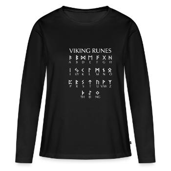 Viking Runes Wikinger Runen Schriftart - Frauen Premium Bio Langarmshirt - Schwarz - Vorne - Julia (174cm)