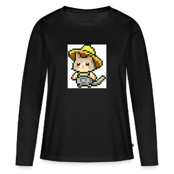 Chat avec chapeau de fermier, fermier, salopettes, pixelart - T-shirt manches longues Premium bio Femme - noir - Devant - Julia (174cm)
