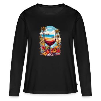 Strand Weinglas - Frauen Premium Bio Langarmshirt - Schwarz - Vorne - Julia (174cm)