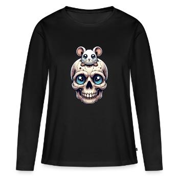 Skull mit süßer kleiner Maus auf der Stirn - Frauen Premium Bio Langarmshirt - Schwarz - Vorne - Julia (174cm)