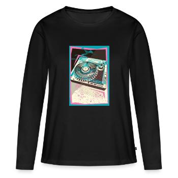 I LOVE VINYLES, Pop Art, Turntable, Platine - T-shirt manches longues Premium bio Femme - noir - Devant - Julia (174cm)