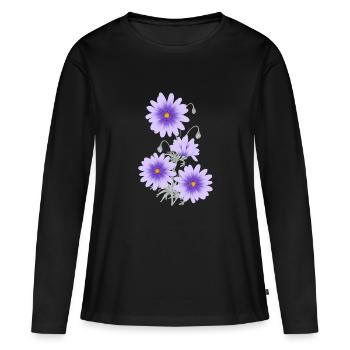 Anémones lilas - T-shirt manches longues Premium bio Femme - noir - Devant - Julia (174cm)