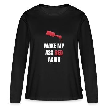 Make My Ass Red again Kinky Paddle en cuir BDSM - T-shirt manches longues Premium bio Femme - noir - Devant - Julia (174cm)