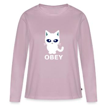 Chat chat obéissent à l’amusement Obey maîtresse - T-shirt manches longues Premium bio Femme - rose poudré - Devant - Julia (174cm)