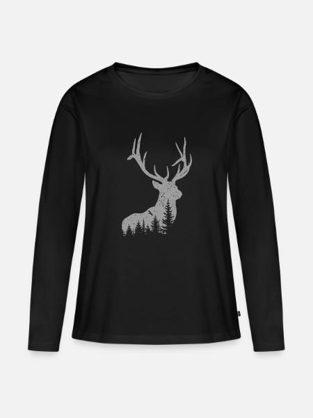 Hirsch - Frauen Premium Bio Langarmshirt - Schwarz