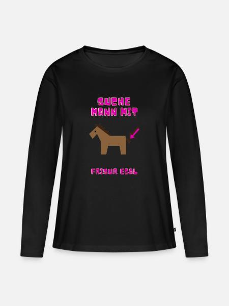 Suche Mann mit Pferdeschwanz, Frisur egal - Frauen Premium Bio Langarmshirt - Schwarz