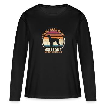 Travailler dur - Retro Brittany - T-shirt manches longues Premium bio Femme - noir - Devant - Julia (174cm)