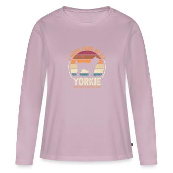 Travaillez dur - Retro Yorkie - T-shirt manches longues Premium bio Femme - rose poudré - Devant - Julia (174cm)