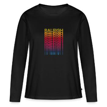 Retro Nostalgisch USA Stadt - Regenbogen Raleigh - Frauen Premium Bio Langarmshirt - Schwarz - Vorne - Julia (174cm)