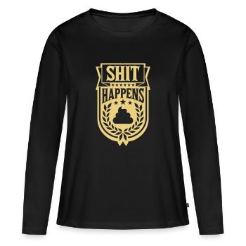 Blague Disant que la merde arrive - T-shirt manches longues Premium bio Femme - noir - Devant - Julia (174cm)