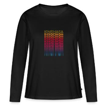 Retro Nostalgisch Stadt - Regenbogen Kinshasa - Frauen Premium Bio Langarmshirt - Schwarz - Vorne - Julia (174cm)