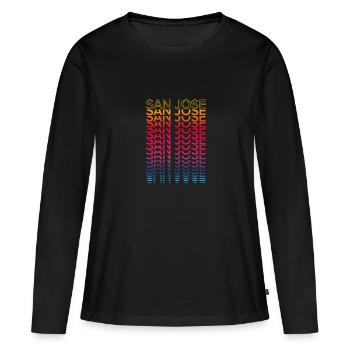 Retro Nostalgisch Stadt - Regenbogen San Jose - Frauen Premium Bio Langarmshirt - Schwarz - Vorne - Julia (174cm)