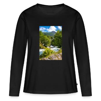 Geiranger panorama Storseterfossen Norwegen - Frauen Premium Bio Langarmshirt - Schwarz - Vorne - Julia (174cm)
