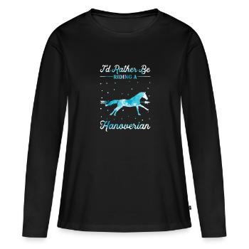 Monter un cheval hanovrien - T-shirt manches longues Premium bio Femme - noir - Devant - Julia (174cm)