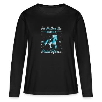 Monter un cheval laqué - T-shirt manches longues Premium bio Femme - noir - Devant - Julia (174cm)