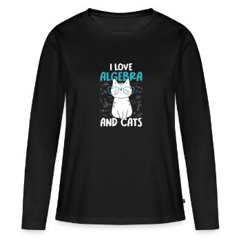 J’adore les maths et les chats - Algèbre - T-shirt manches longues Premium bio Femme - noir - Devant - Julia (174cm)