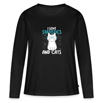 J’aime les chats - Statistiques - T-shirt manches longues Premium bio Femme - noir - Devant - Julia (174cm)
