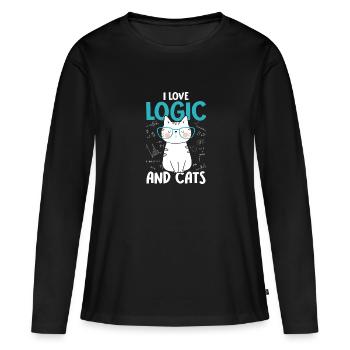 J’aime les chats - logique - T-shirt manches longues Premium bio Femme - noir - Devant - Julia (174cm)