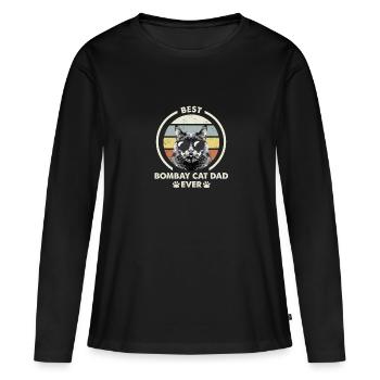 Papa chat - Bombay Katze - T-shirt manches longues Premium bio Femme - noir - Devant - Julia (174cm)