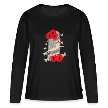 Fall into Flow, Dance Design, Vintage, Retro - Frauen Premium Bio Langarmshirt - Schwarz - Vorne - Julia (174cm)