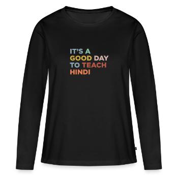 Enseignement de l’enseignement de l’hindi - T-shirt manches longues Premium bio Femme - noir - Devant - Julia (174cm)