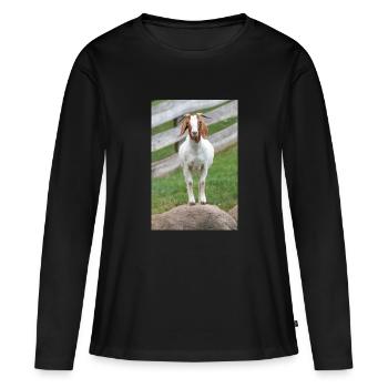 Chèvre (Ziege, Capra) brune et blanche - T-shirt manches longues Premium bio Femme - noir - Devant - Julia (174cm)
