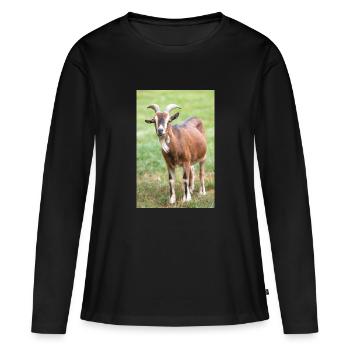 Chèvre (Ziege, Capra) brune et noire - T-shirt manches longues Premium bio Femme - noir - Devant - Julia (174cm)