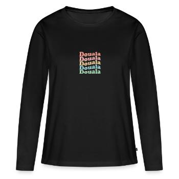 Vintage 70's Hippie Cameroon City - Rétro Douala - T-shirt manches longues Premium bio Femme - noir - Devant - Julia (174cm)