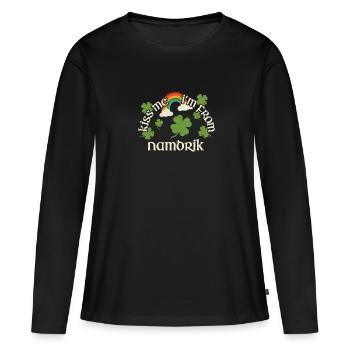 Küss mich - St. Patricks Day Namdrik - Frauen Premium Bio Langarmshirt - Schwarz - Vorne - Julia (174cm)