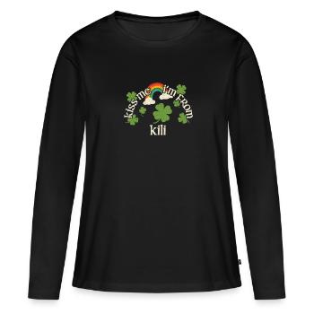 Küss mich - St. Patricks Day Kili - Frauen Premium Bio Langarmshirt - Schwarz - Vorne - Julia (174cm)