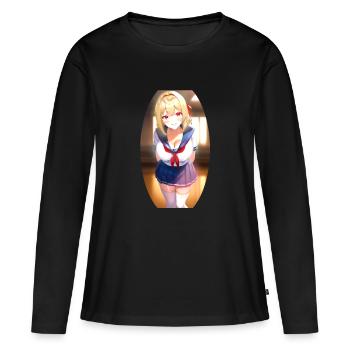 Écolière Senpai - T-shirt manches longues Premium bio Femme - noir - Devant - Julia (174cm)