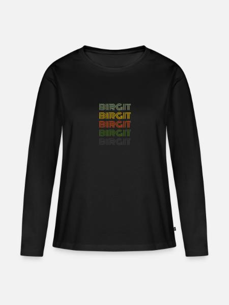 70er Retro Name Vintage Personalisieres Birgit - Frauen Premium Bio Langarmshirt - Schwarz