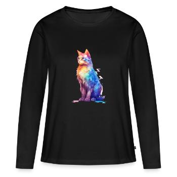 Hauts vibrants sur le thème des chats - T-shirt manches longues Premium bio Femme - noir - Devant - Julia (174cm)