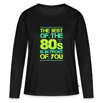 80s Eighties 80s - Women's Premium Organic Long Sleeve Shirt - black - Front - Julia (174cm)