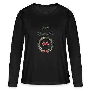 Frohe Weinhachten Rotwein Trinken Ugly Christmas - Frauen Premium Bio Langarmshirt - Schwarz - Vorne - Julia (174cm)