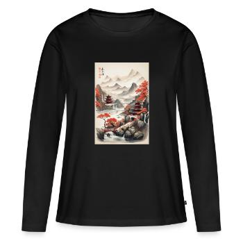 Chine - T-shirt manches longues Premium bio Femme - noir - Devant - Julia (174cm)