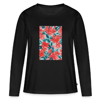 Wunderschöne rote Blumen - Frauen Premium Bio Langarmshirt - Schwarz - Vorne - Julia (174cm)