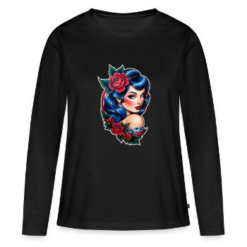 Rockabilly / Pin-up / Années 50 - T-shirt manches longues Premium bio Femme - noir - Devant - Julia (174cm)