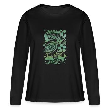 Silhouettes de la nature en vert : cygne, fougère et cerf - T-shirt manches longues Premium bio Femme - noir - Devant - Julia (174cm)
