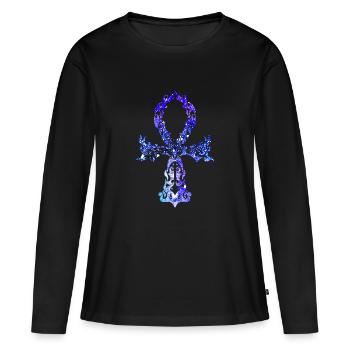 Ankh Cosmique - Version Indigo - T-shirt manches longues Premium bio Femme - noir - Devant - Julia (174cm)