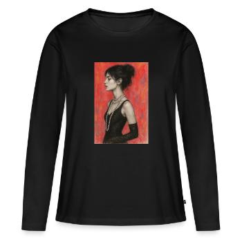 Woman with red pearl necklace omikly pop art - Women's Premium Organic Long Sleeve Shirt - black - Front - Julia (174cm)