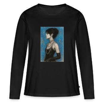 Woman with blue pearl necklace omikly pop art - Women's Premium Organic Long Sleeve Shirt - black - Front - Julia (174cm)