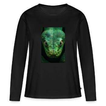 Hypnotischer grüner Schlangenblick - Frauen Premium Bio Langarmshirt - Schwarz - Vorne - Julia (174cm)