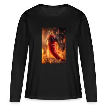 M. Chili apporte la chaleur - T-shirt manches longues Premium bio Femme - noir - Devant - Julia (174cm)